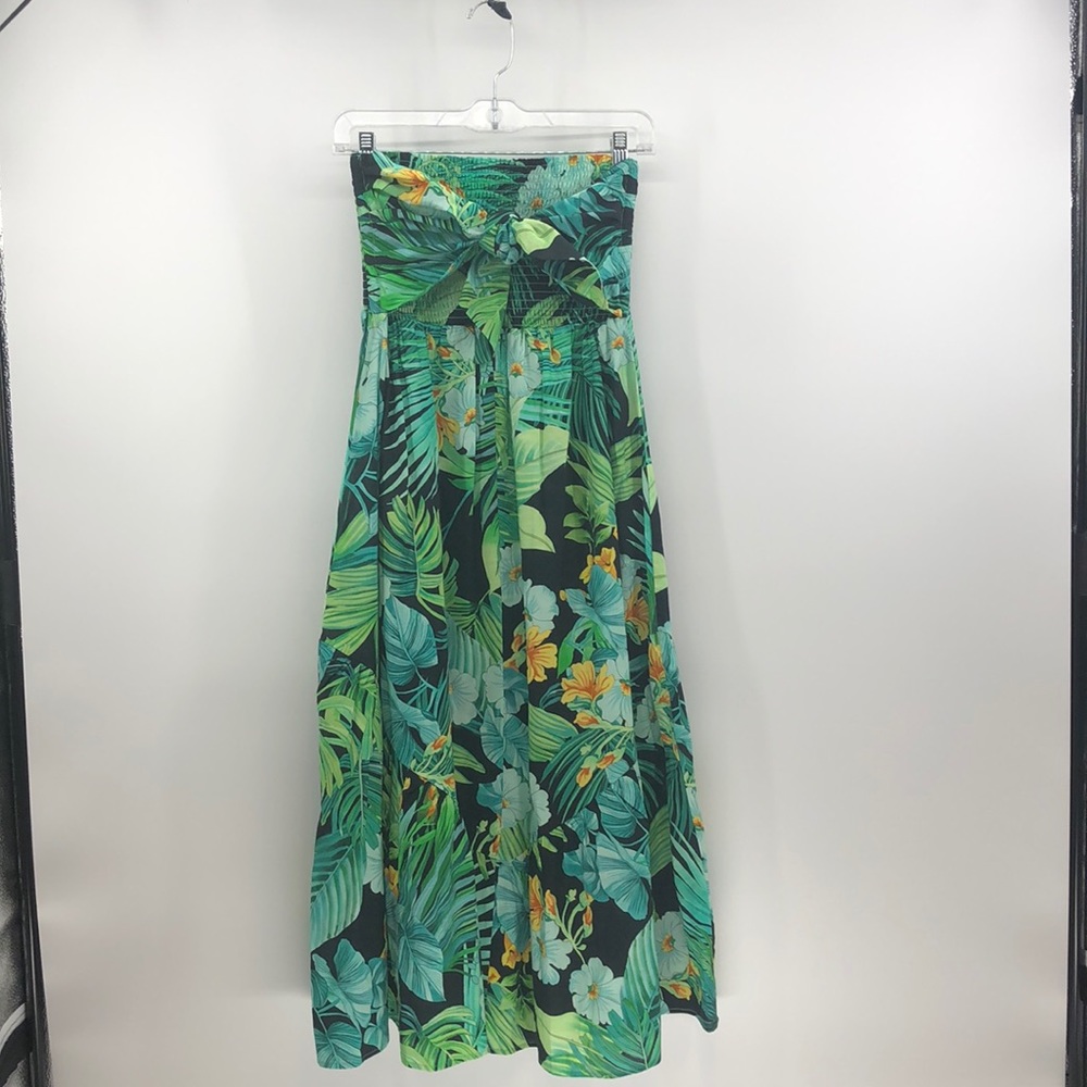 ❤️PALM PRINT STRAPLESS TROPICAL MIDI DRESS  BOSTON PROPER NWOT